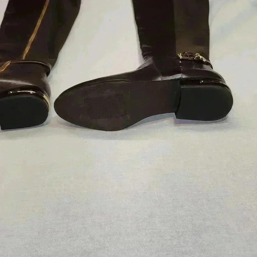MICHAEL KORS WOMEN'S BROWN AND GOLD RIDING BOOTS NWOB